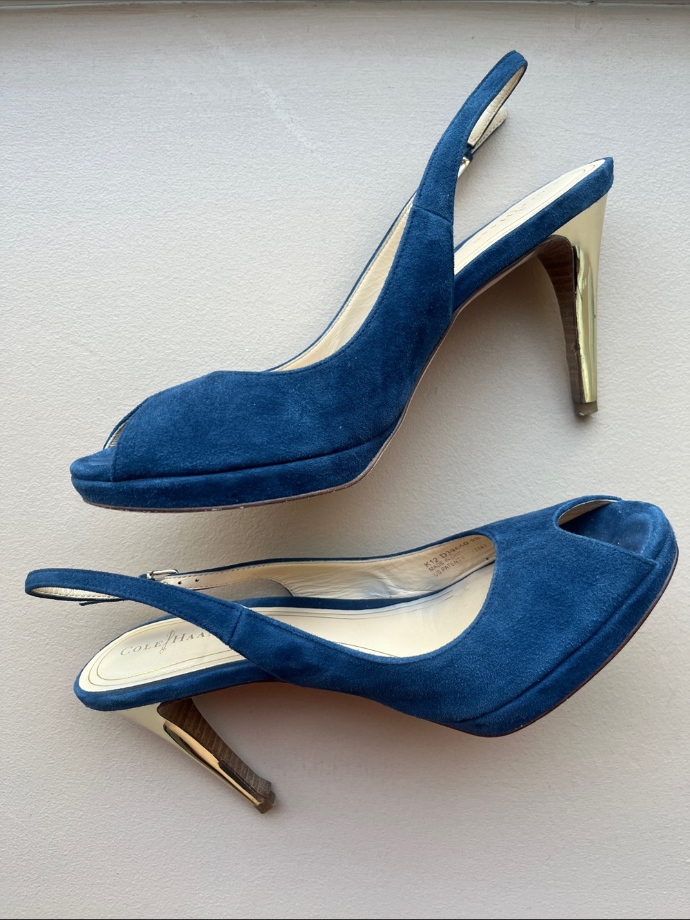 Cole Haan NikeAir Navy Suede Peep-Toe Slingback Heels